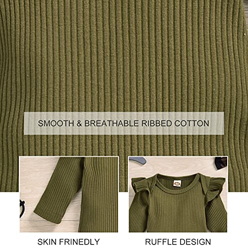 Image of Aalizzwell Preemie Newborn Infant Baby Girls Clothes Ribbed Romper Bodysuit Pants Set Fall Winter Outfits