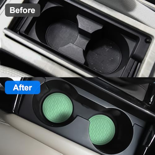 Image of Mandark 4PCS Car Cup Holder Coasters, 2.75 Inch Non-Slip Insert Water Bottle Holder Pads, Dustproof Automotive Interior Accessories Mat, Universal for Vehicles, Trucks, RVs and More (Light Green)