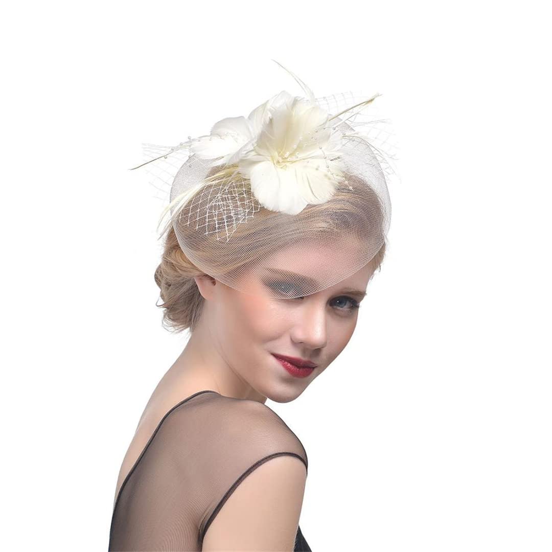 FBHappiness Fascinator Feather Headdress Yarn Hat Headband Bridal Headwear Hat Cocktail Tea Party Headwear ，Cocktail Hats
