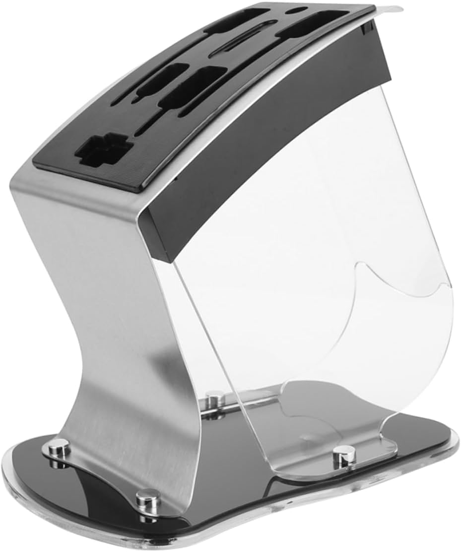 Ciieeo 7-Slot Acrylic Knife Holder Rack Tilted Design Stainless Steel Storage Organizer for Kitchen Indoor and Outdoor Use