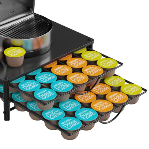 HFHOME Kapselhalter für Dolce Gusto 60 Kaffeekapseln Aufbewahrung, 2 Leise Metall Kapselschublade mit Rutschfeste Füße… – Ansicht 1