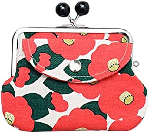 [倭物や Kaya] Fancy Kimono Gamaguchi - Purse with Clasp/Japanese Retro Parent and Child Purse Partition 7JMP8203 Camellia RED