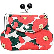 [ Kaya] Fancy Kimono Gamaguchi - Purse with Clasp/Japanese Retro Parent and Child Purse Partition 7JMP8203 Camellia RED