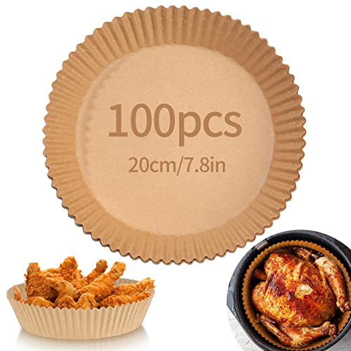 Einweg-Papiereinsatz für Luftfritteusen, für Luftfritteusen, zum Backen, Kochen, für Luftfritteuse, Dampfgarer, Ofen, Mikrowellenpapier, antihaftbeschichtet, öldicht, lebensmittelecht, 100 Stück Cover