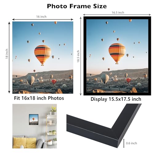 Image of JCJMY 16x18 Picture Frame Black for Poster Photo Picture, Horizontal and Vertical Formats for Wall Hanging, 16 x 18 Wall Gallery Poster Photo Frame for 16 by 18 Photos Posters, Black