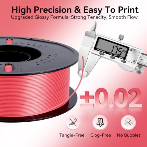 Image of Kingroon Silk PLA 3D Printer Filament, Dimensional Accuracy + /- 0.03 mm, 1 kg Spool(2.2lbs), PLA Shiny Filament 1.75 mm (Red)