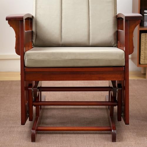 Image of Nursery Glider Rocker with Ottoman | Solid Hardwood Base, Smooth Quiet Motion for Adults, Easy Assembly, Light brown(Light brown)