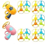 Svemei Katzen-Apportierspielzeug, 2 interaktives Katzenspielzeug mit 20 fliegenden Propellern, Kätzchenbahnen, Spielzeug für Training, Jagd, Jagd (Gelb + Rosa)