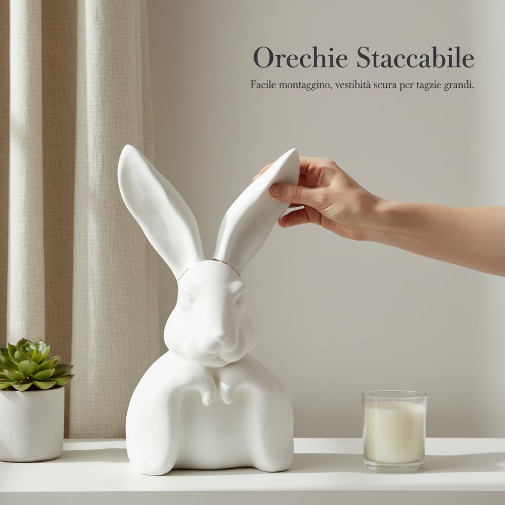 Statuetta Decorativa Coniglio PET, Bianco, 15.5 * 11.5 * 30 cm | Fattura resistente, Elemento Decorativo, Esposizione vetrina, Per proprietari casa