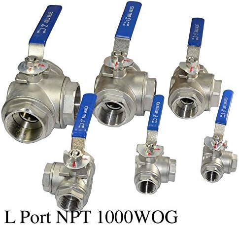 1" 3 Way Female NPT 304 SS Type L Port Ball Valve Vinyl Handle WOG1000