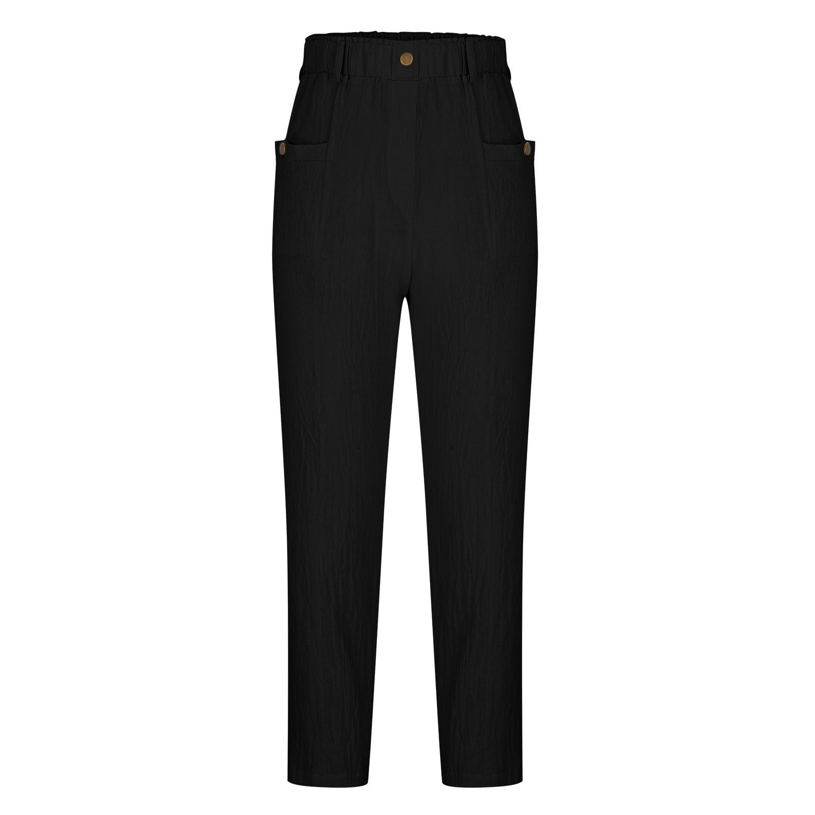 Women's Casual Tapered Pants Cotton Linen Loose Comfy Ankle Trousers Summer Elastic Waist Baggy Slacks with Pocket Black