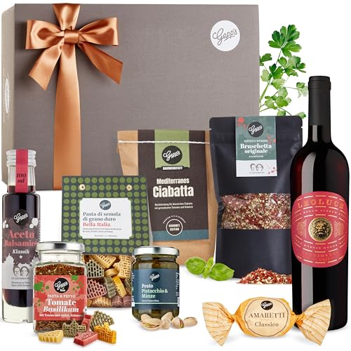 Gepp’s Feinkost Italienreise I Geschenkset mit italienischen Delikatessen I Edle Geschenkbox mit Rotwein (750 ml), Trüffel-Olivenöl und vielem mehr I Hochwertiges Geschenk