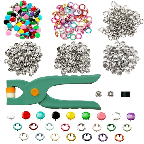RAFIYU 400 Sets Botones de Presion con Alicate, 9.5mm Botones de Presion Metalicos, Herramienta de Botones Fijos DIY para Costura Ropa Infantil, Chaquetas, Vaqueros, Tela