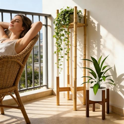 Support de fleurs en bois d'angle réglable pour pots de 20 à 30 cm - 4