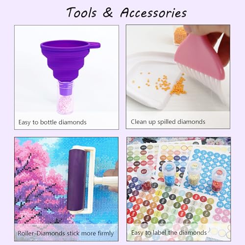 Image of Muzagroo Art Diamond Painting Storage Containers Diamond Art Storage Case with Accessories and Tools Portable Shockproof 120 Slots Organizer Case for Diamond Painting Kits L (Purple-Deluxe Set)