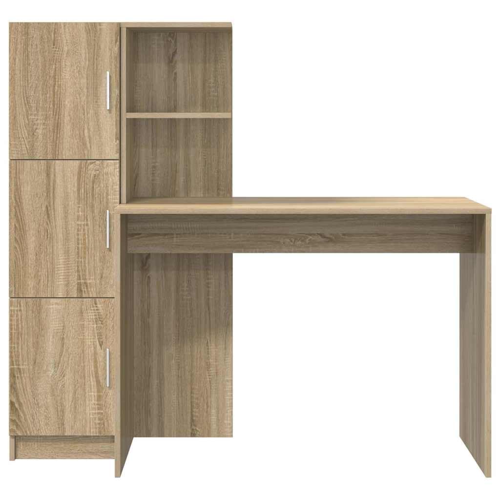 Set da gaming da scrivania in rovere Sonoma, 133,5 x 50 x 124 cm, con piano superiore, moderno tavolo per computer con 3 ante a cerniera, robusto e durevole, per casa, ufficio, camera dei