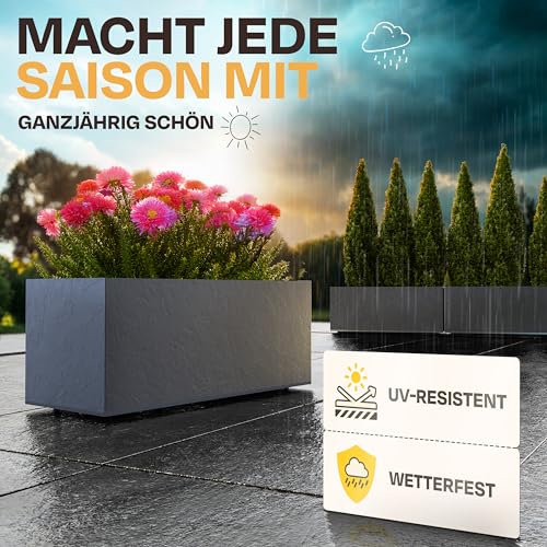 Ondis24 Vulkan Pflanzkübel groß außen Kunststoff 100cm Schiefer Optik Blumentopf mit Wasserspeicher Winterfest anthrazit