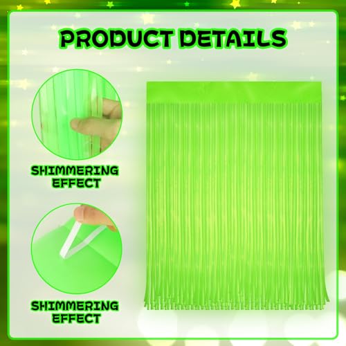Image of 4 Pack Glow in The Dark Curtains Party Supplies 6.6 x 3.3 Ft Glow Tinsel Foil Fringe Curtains Colorful Photo Booth Prop Backdrop Streamer for Birthday Holiday Neon Party Decorations
