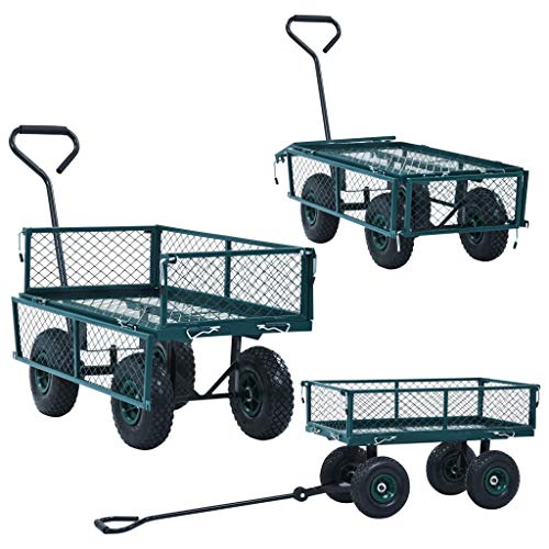 vidaXL Carretilla de Mano Duradera de Acero para Jardín con Ruedas Neumáticas Capacidad 551.2 lb Verde miniatura 4