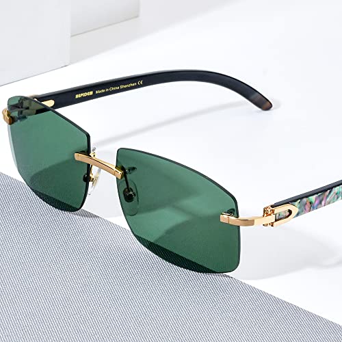 Image of HEPIDEM 100% Really Buffalo Horn Natural Mussel Shell Rimless Sunglasses 706