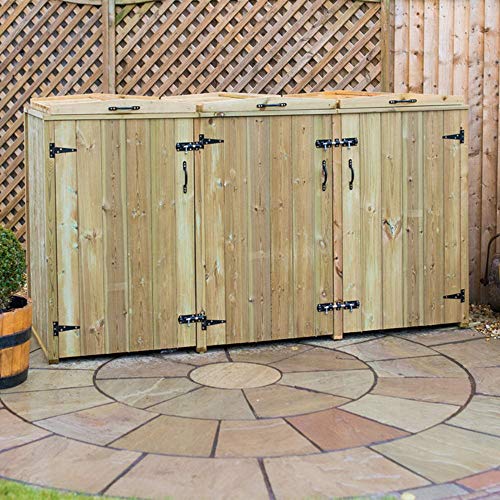 Garden Village Superior Triple FSC Wooden Wheelie Bin Storage