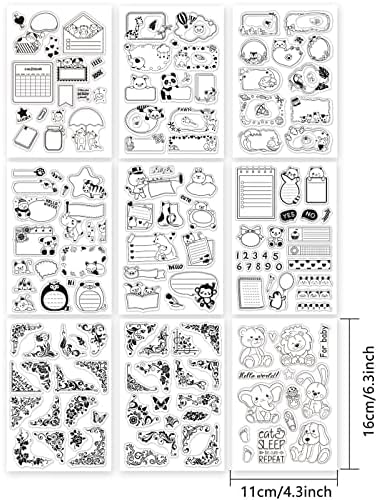 GLOBLELAND 9Pcs Vintage Animal Border Silicone Clear Stamps Flower Corner Transparent Stamp Seal for Cards Making DIY Scrapbooking Photo Card Album Decoration