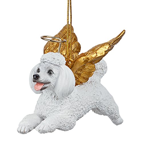 Design Toscano Christmas Tree Ornaments, Honor The Pooch White Poodle Holiday Angel Dog Ornaments