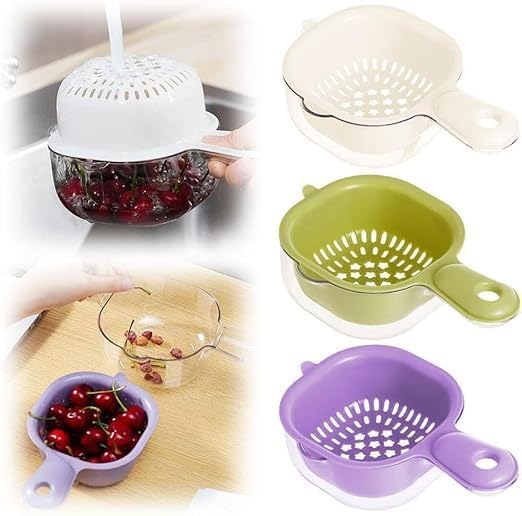 Drainer Basket, Kitchen Colanders Bowl Set, Small Fruit Cleaning Bowl with Strainer Container, 2 in 1 Fruit Basket with Strainer for Vegetable Fruit Salad (Multicolor)