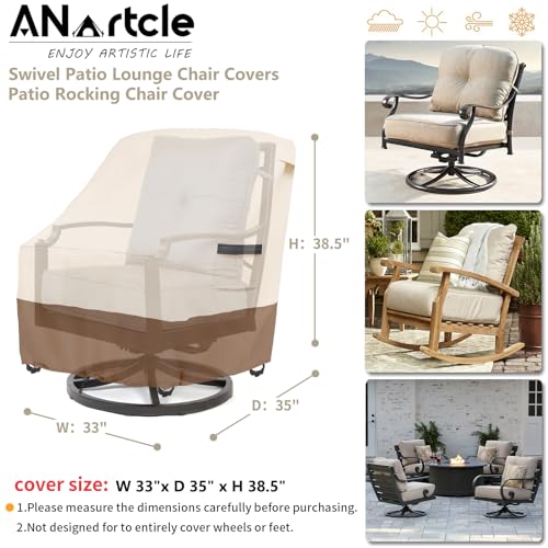 Image of ANartcle Patio Chair Covers,600D Waterproof Heavy Duty Outdoor Lawn Patio Furniture Covers,Patio Swivel Chair Covers for Outdoor Furniture,(32W x 35D x 36H inches)Beige&Brown