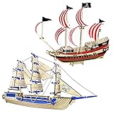 Shadzi 3D Wooden Pirate Ship Puzzle Building Kit, 2 Pack Wooden Puzzle Set for Adults and Kids DIY Assembly Model Ship Kits, Wood Sailboat Decor Wooden Ships, Novelty Gifts