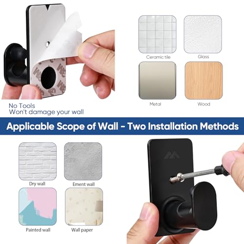 Bmonaty HOOK001 No Drill Curtain Rod Brackets For Poles 5/8 Inch Upgrade 3M Adhesive Renter Friendly Nail Free Curtain Rod Hooks No Drilling Curtain Rod Holders Self Adhesive Curtain Rod Hooks Up To 25 Lb  thumb #4