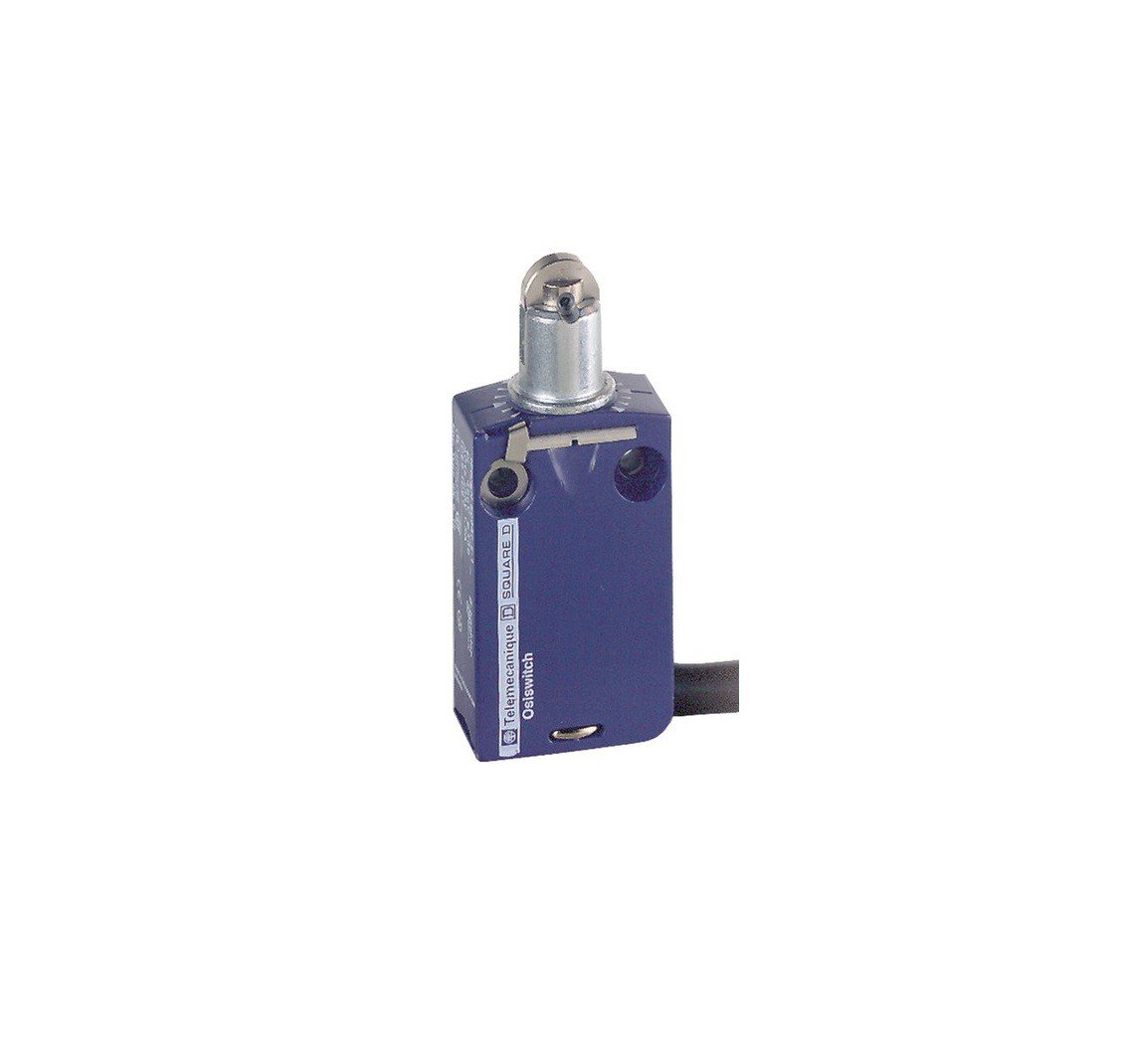 Schneider Electric XCMD2102L1 ex OsiSwitch Métal Interrupteur de position format standard, poussoir à galet acier, tête de piston, 1NC+1NO, brusque, 1m longueur de câble