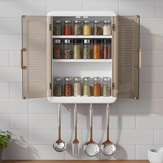 DOZERA 3 Layer Self-Adhesive Cabinet for Kitchen, Bathroom Organizer with Doors, Space-Saving Storage Wall-Mounted Cabinet, Almirah Spice Rack Multipurpose Fridge Candy-image-26