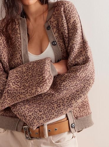 MISSACTIVER Women Leopard Print Button Down Knit Cardigan Long Sleeve Open Front Cheetah Graphic Sweater Cardigans Outwear3