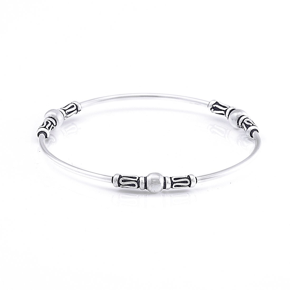 Silverly Bracciale Rigido Impilabile in Argento Sterling 925 con Perline Ispirate a Bali per Donna | Bracciale Rigido Sottile e Rotondo con Perline a Volute Intricate