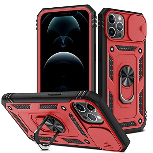 Coque de protection iPhone 13 antichoc rouge et noir avec anneau stand