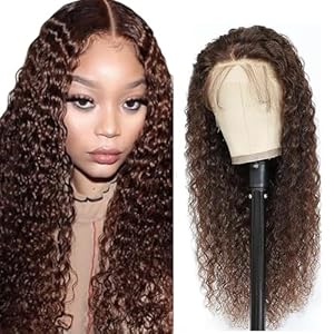 AiPliantfis Water Wave Human Hair Wig Brown 4X4 Lace Front Glueless Wig Wear and Go #4 Chocolate Real Hair Pre Plucked 150% Density Unprocessed Brazilian for Women No Smell No Tangle 28 Inch