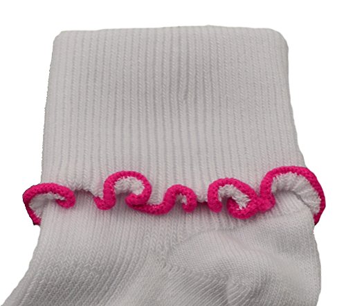 Sierra Socks Girls Cotton Lettuce Ripple Edge Turn Cuff Seamless Toe Non Skid 3 Pair Pack2