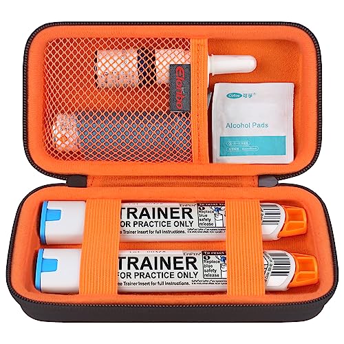 Elonbo Maleta epipen para 2 Paquetes de medicamentos de Viaje EPI pens o auvi q, inhaladores para asma, Aerosoles nasales, medicamentos alérgicos, Negros + Naranjas (Solo para Cajas)