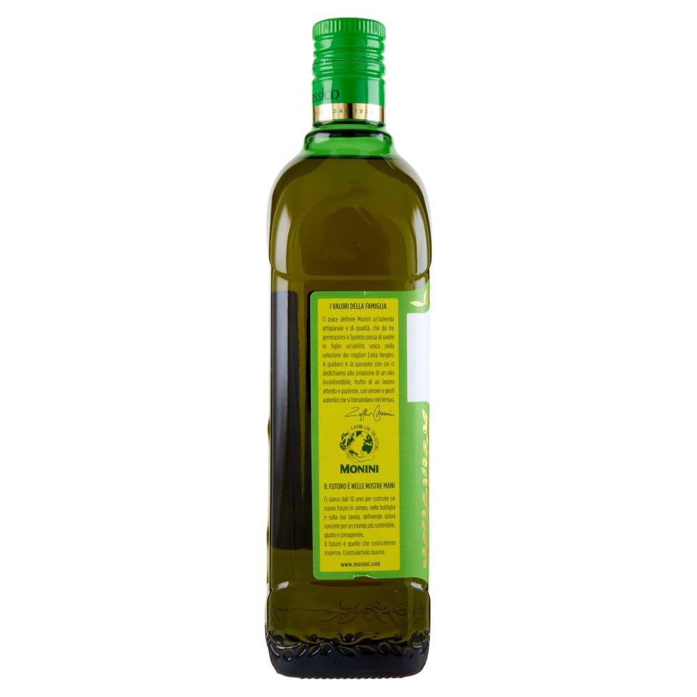 Monini Classico Huile d’Olive Vierge Extra Classico 6 x 1 L Bouteilles Verre Goût Équilibré Cuisine Italienne Méditerranéenne Assaisonnement Marinades Salades + Italian Gourmet Polpa