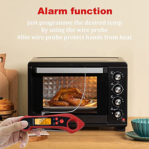 Instant Read Meat Thermometer For Cooking, Waterproof Digital Food Thermometer Dual Probe Design With Magnet, Backlight, Calibration And Foldable Probe For Deep Frying, Grill, Bbq, Kitchen(Red) #TOP2