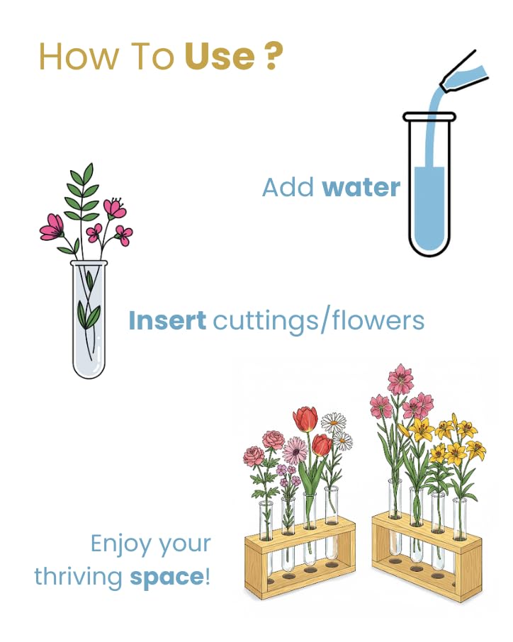 Image of Pilwals Modern Wooden Test Tube Vase, Multi-Tube Hydroponic Propagation Station, Desktop Propagation Station, Flower Holder for Home Office Decor, Four Test Tube Planter with Wooden Stand Pine Wood.