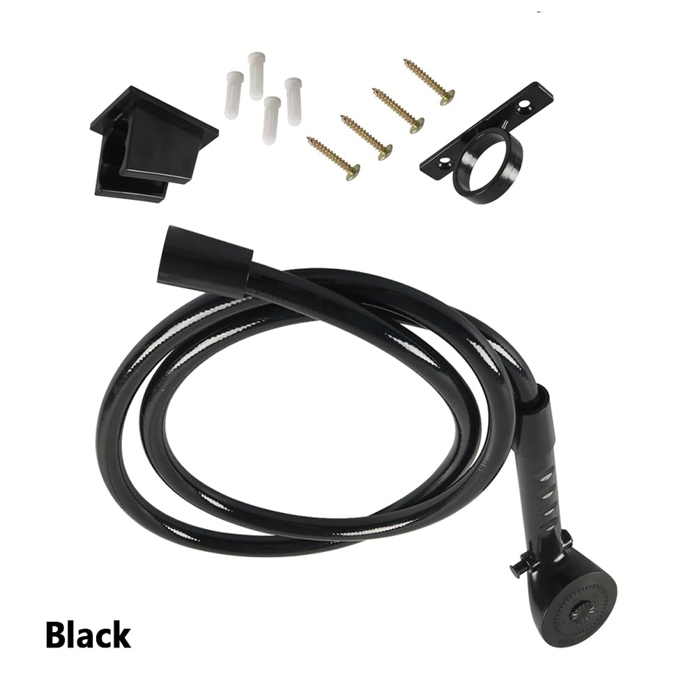 MACHSWON Kit doccia per camper, nero, 3 impostazioni, soffione rettangolare moderno con finitura ABS, include soffione + supporto + tubo da 1,5 m, adatto per camper, furgoni, rimorchi, camper, barche