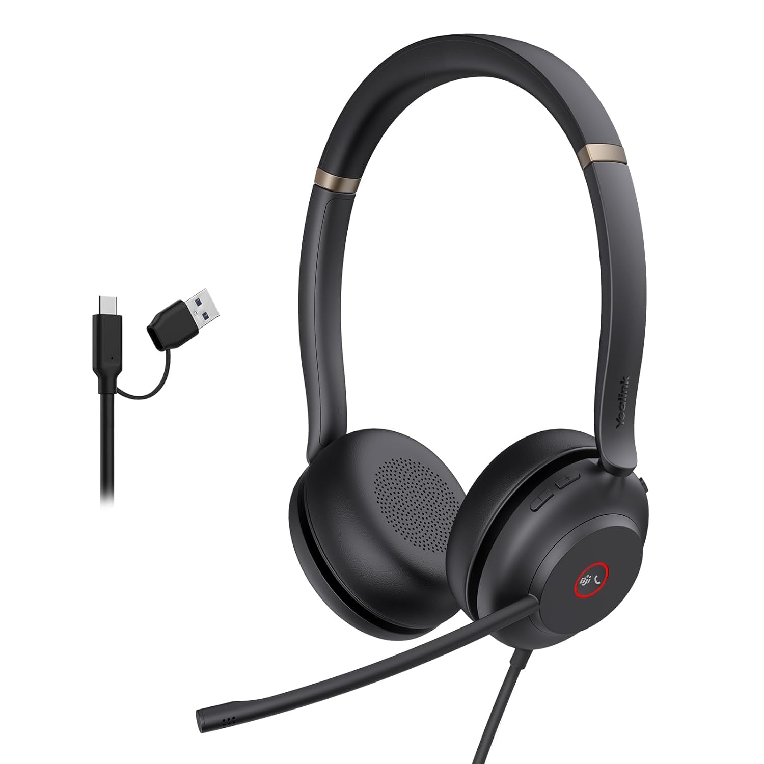 Yealink UH37 Dual with Microphone Wired Headset USB C, MS Teams Certified, Passive Noice cancelation Audio, LED Indicator & MS Teams Button, Black (UH37 USB C)
