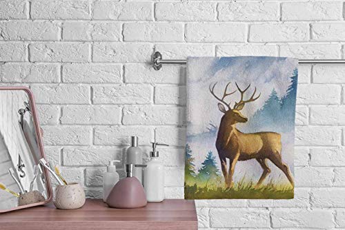 Ofloral Mountains Deer Hand Towels,Watercolor Landscape Soft Comfortable Super-Absorbent Towel For Bathroom Kitchen Spa Gym Yoga 15X30 Inch #TOP7
