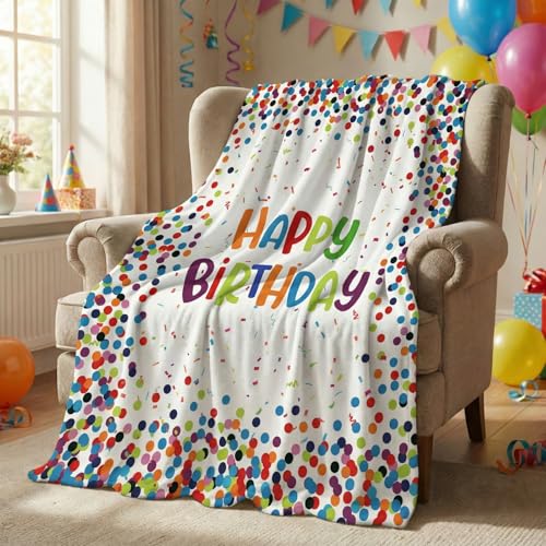 Horaldaily Happy Birthday Blanket Throw Colorful Polka Dots Soft Fuzzy Plush Faux Fur Cozy Blankets for Couch Sofa Bed Lounging Ideal Gifts for Kids Adults Wife Self 50x60