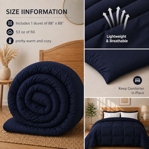 Image of Luxury Hotel Collection Cotton Comforter | All-Season Lightweight Quilt for Hot Sleepers | Plush, Breathable & Box-Stitched (Queen) Navy Blue