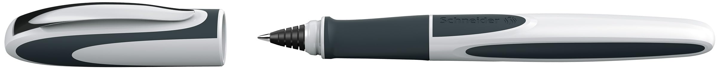 Schneider Ray - Juego de bolígrafos roller en estuche de cartón (incluye cartuchos de tinta estándar, apto para diestros y zurdos), color blanco y gris oscuro