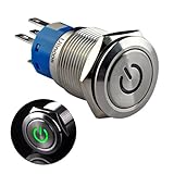Ulincos Latching Pushbutton Switch U19C1 1NO1NC SPDT ON/OFF Silver Stainless Steel Shell with 12V Green LED Suitable for 19mm 3/4