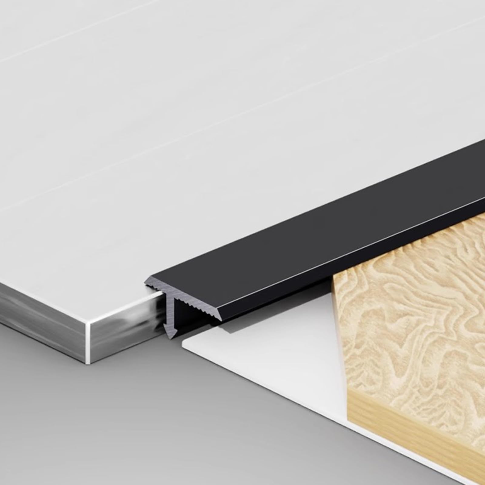 Profilo di transizione in alluminio, protezione bordi a forma di T, per pannelli e piastrelle in legno, lunghezza 90 cm, striscia di transizione versatile per pavimento